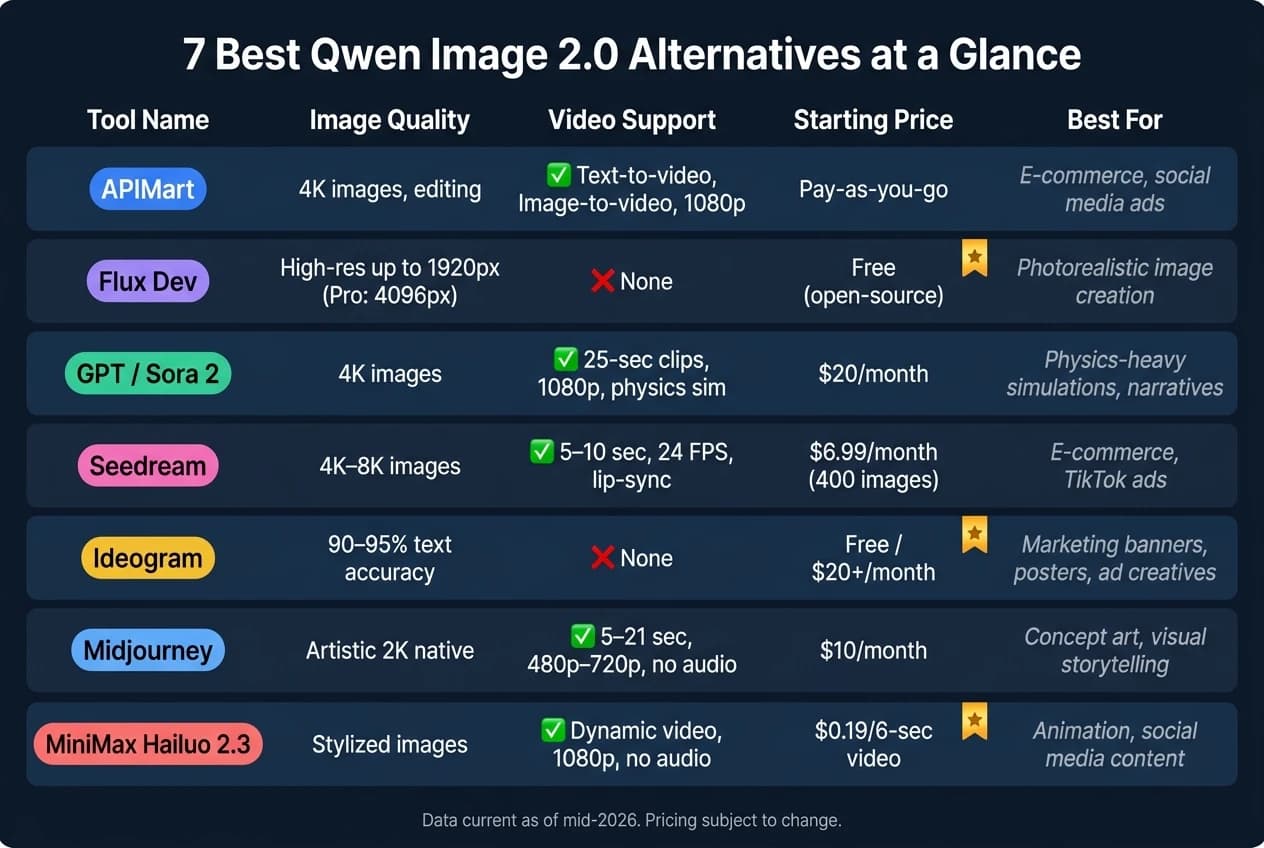 Seven best Qwen Image 2.0 alternatives compared for 2026