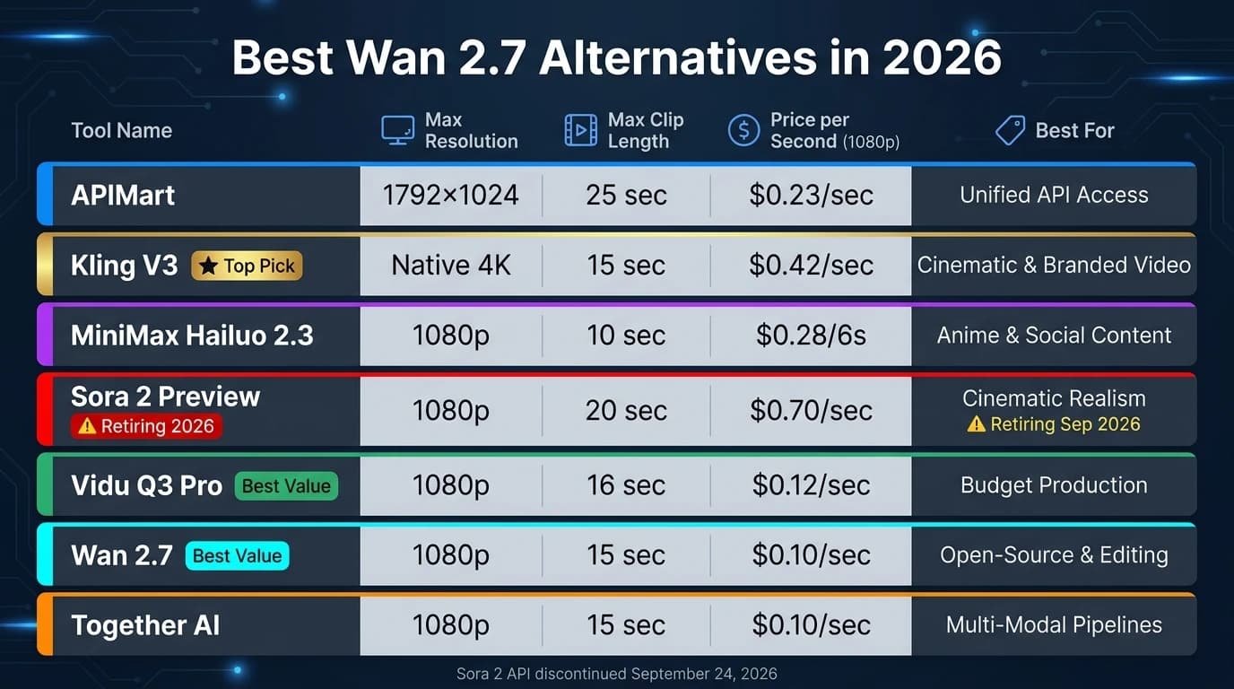 Best Wan 2.7 Alternatives 2026: Side-by-Side Comparison