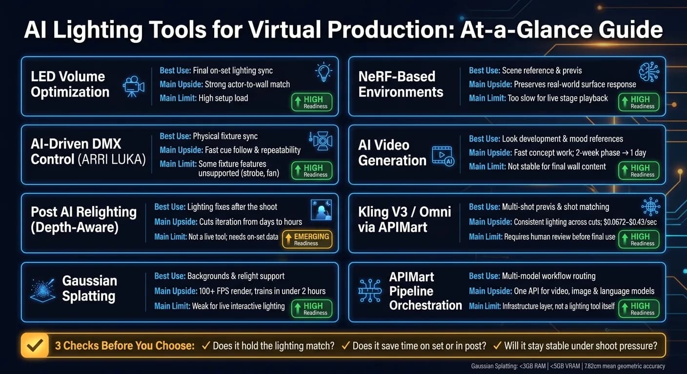 AI Lighting Tools for Virtual Production: Comparison Guide