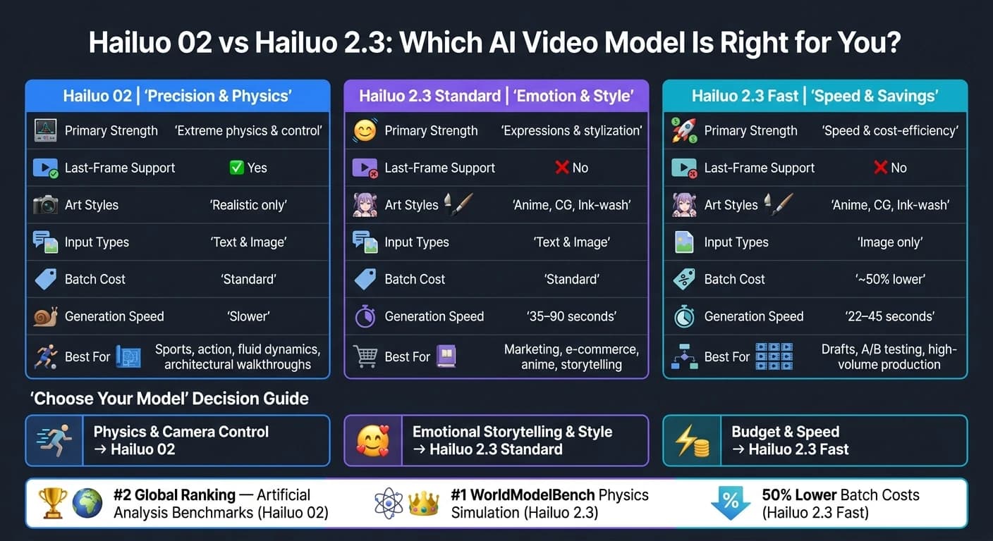 Hailuo 02 vs Hailuo 2.3: AI Video Model Comparison
