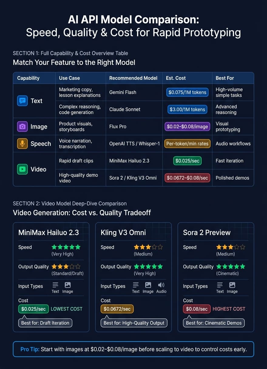 AI API Model Comparison: Speed, Quality & Cost for Rapid Prototyping