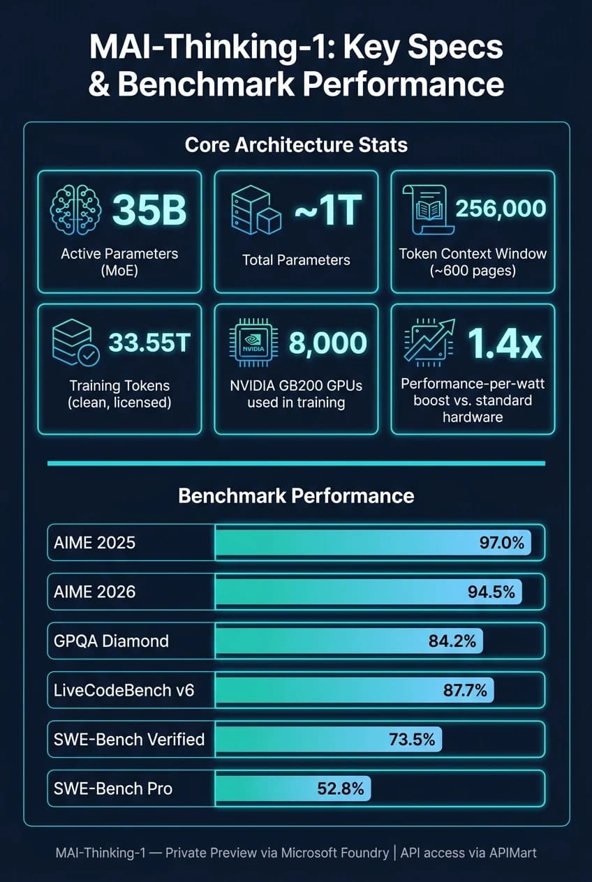MAI-Thinking-1 key specs and benchmark performance