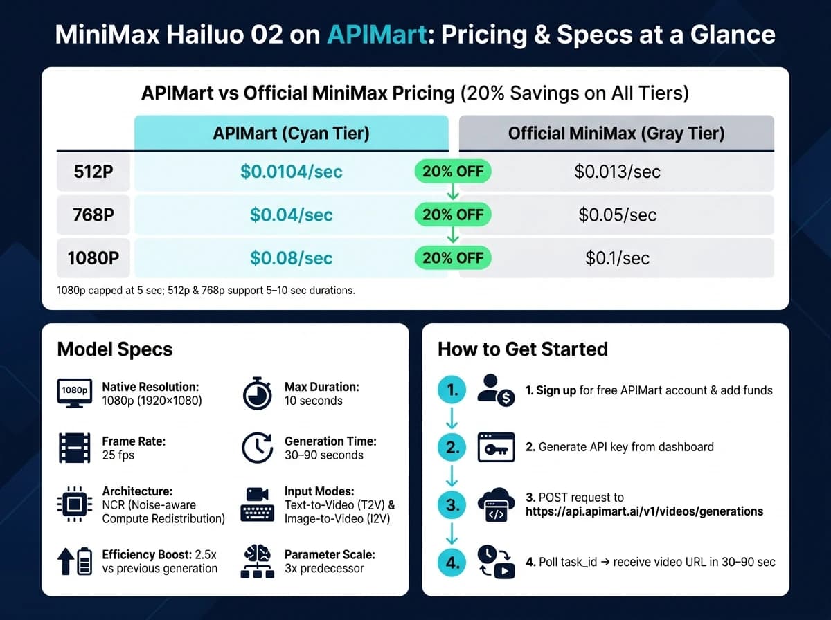 MiniMax Hailuo 02: GccAi vs Official Pricing & Key Specs