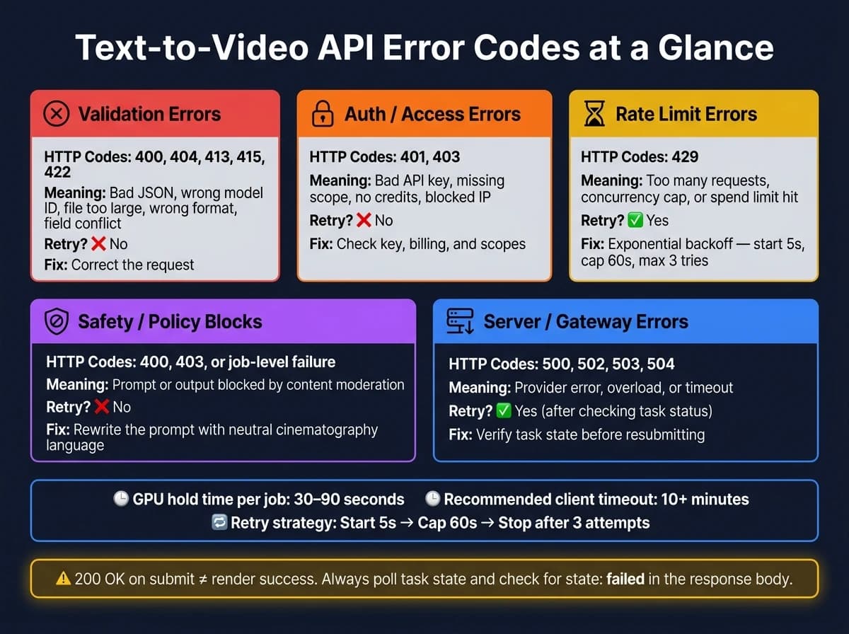 Text-to-Video API 오류 코드: 빠른 참조 가이드