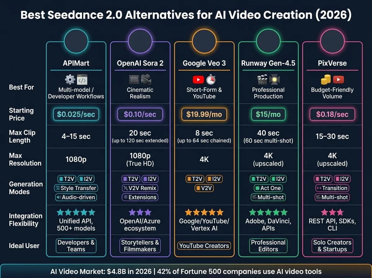Best Seedance 2.0 Alternatives: AI Video Tools Compared (2026)