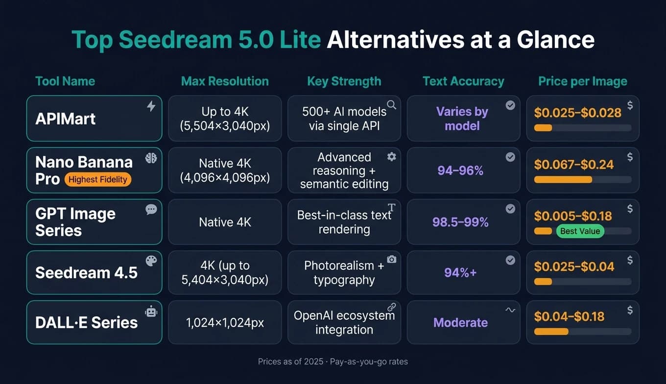 최고의 Seedream 5.0 Lite 대안: 나란히 비교