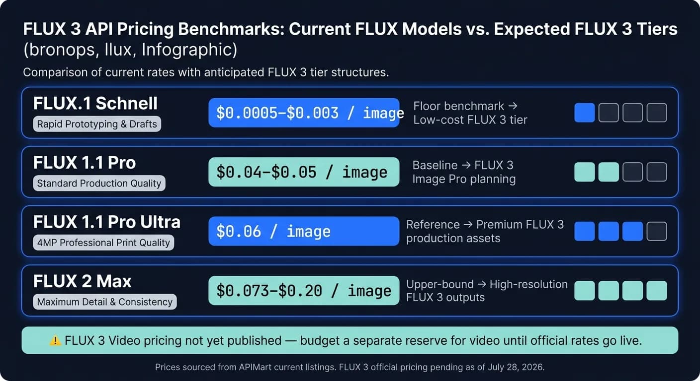 Ориентиры цен FLUX 3 API: текущие модели FLUX и ожидаемые уровни FLUX 3