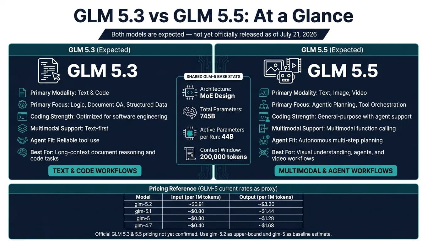 GLM 5.3 vs GLM 5.5: 기능, 사용 사례, 가격 비교