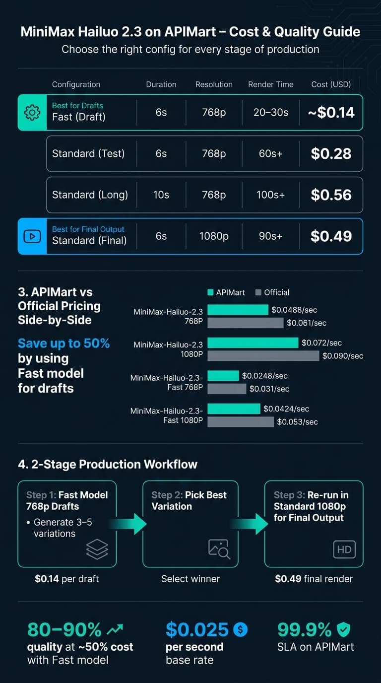 MiniMax Hailuo 2.3 Pricing & Video Config Comparison