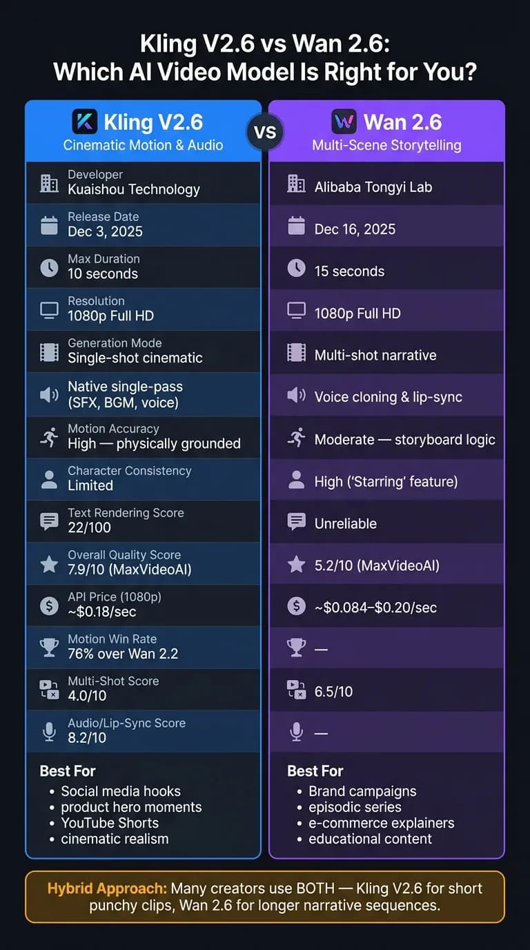 Kling V2.6 vs Wan 2.6: AI 비디오 모델 비교