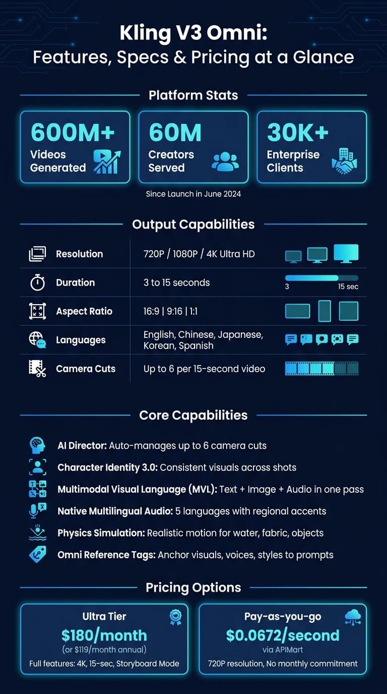 Kling V3 Omni: Features, Specs & Pricing at a Glance