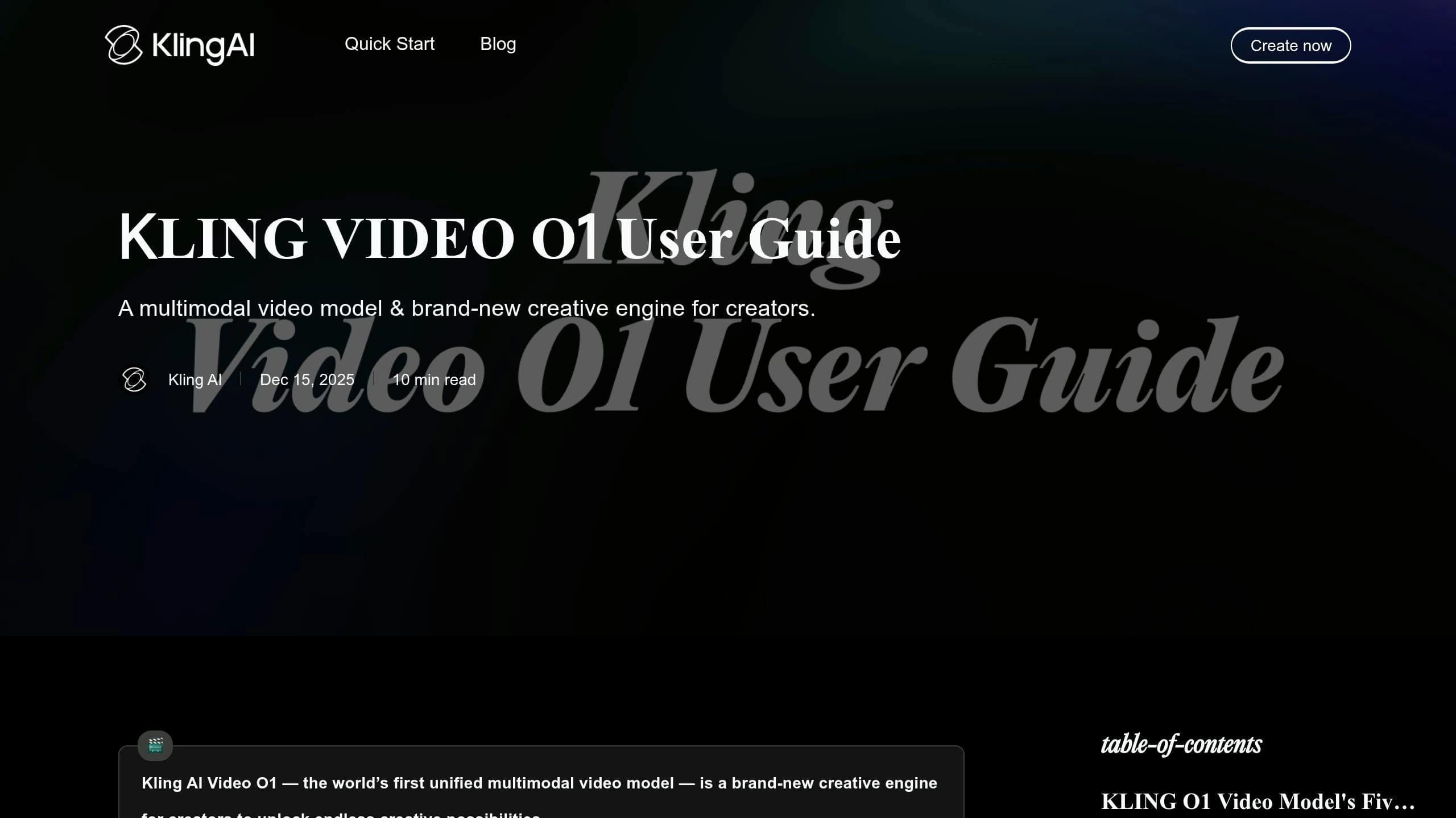 GccAi 上的 Kling Video O1 模型页面