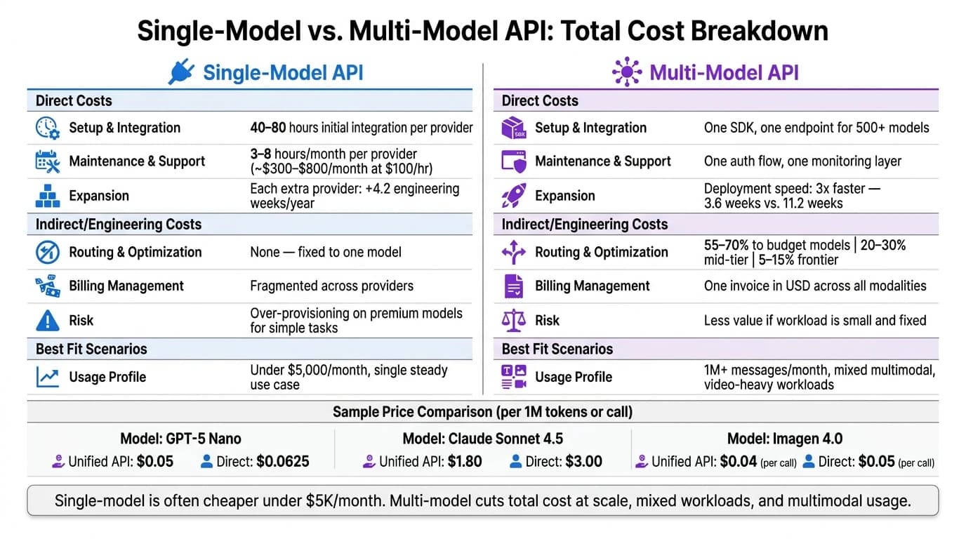 Single-Model vs. Multi-Model API: Total Cost Comparison