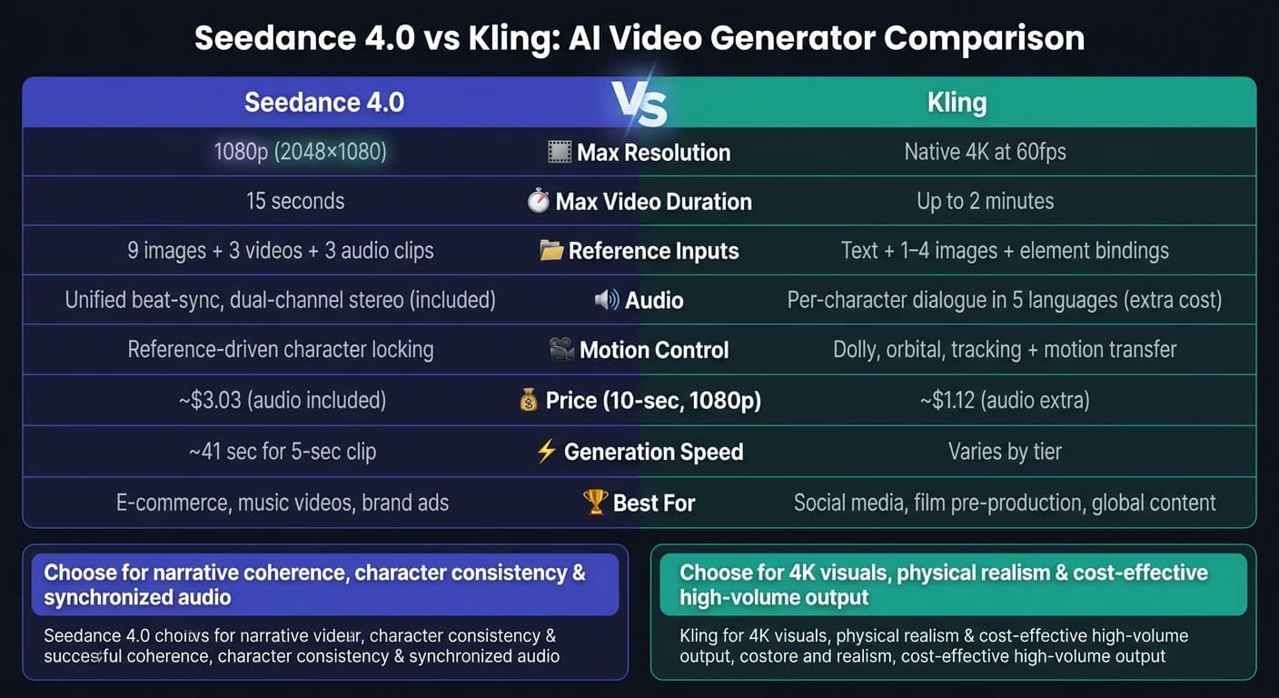 Seedance 4.0 vs Kling: AI 영상 생성기 비교