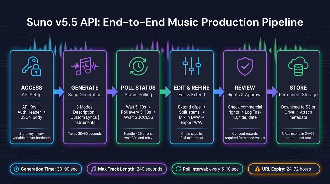 Suno v5.5 API Music Pipeline: From Prompt to Published Track
