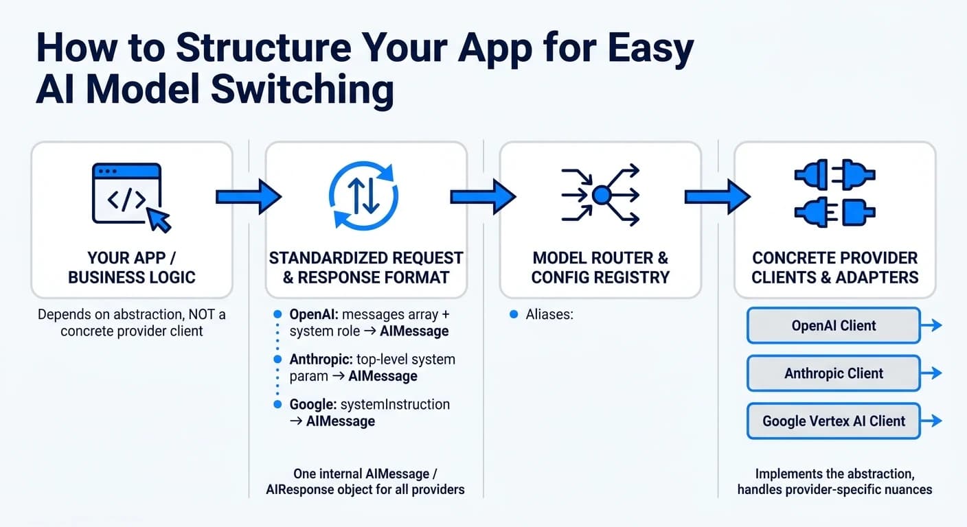 Unified API architecture for switching AI models without rewriting code