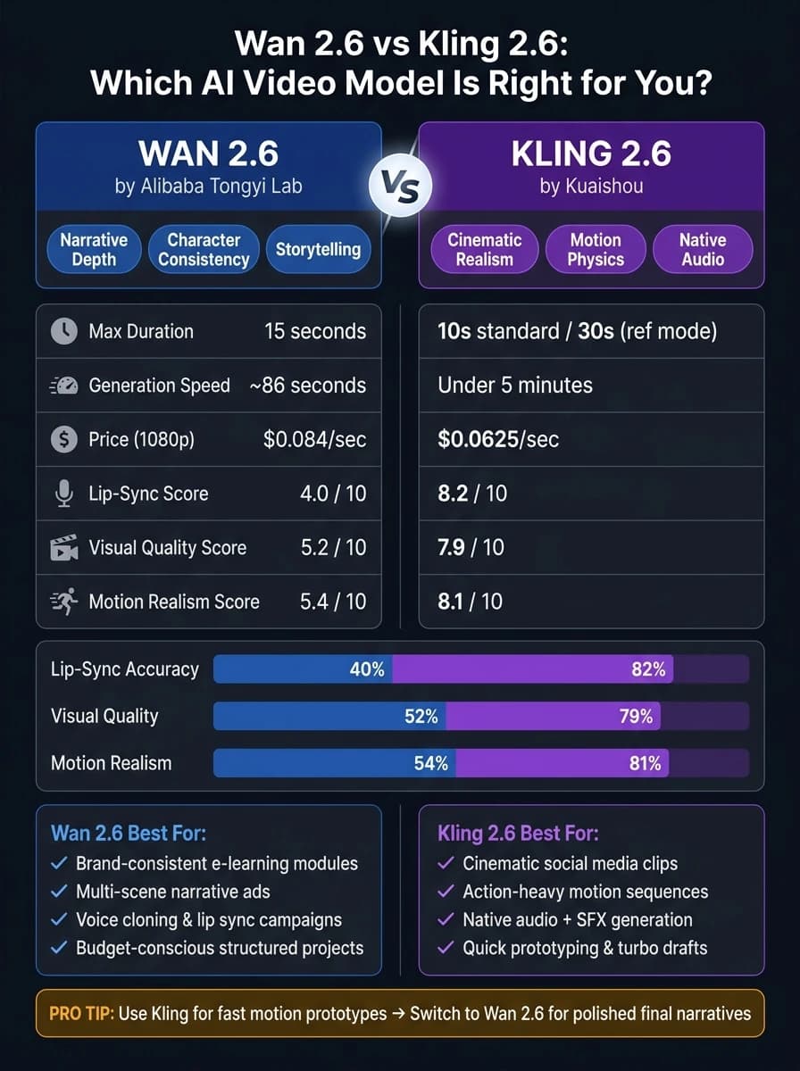 Wan 2.6 vs Kling 2.6: AI Video Model Comparison